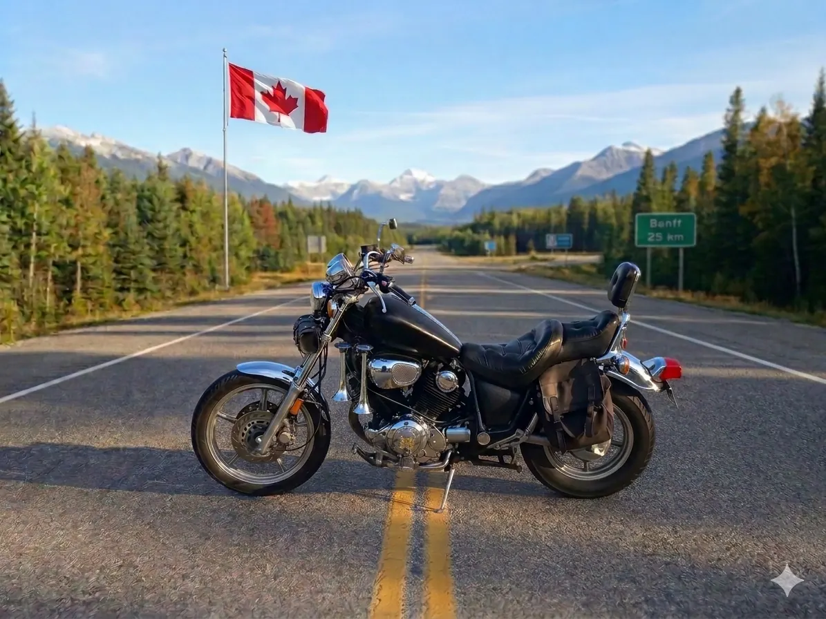 Motorcycle on an open Canadian highway
