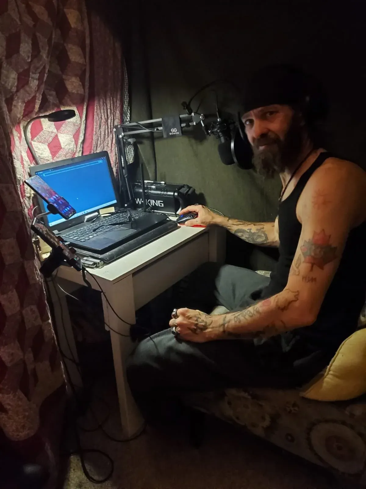 LordDawgWolf recording in his home studio